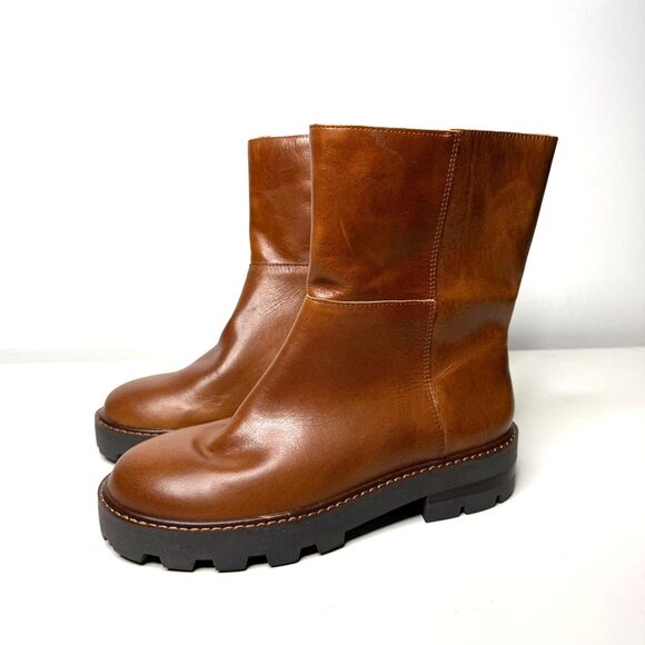 NWOB Vince Camuto Telvanni Round Toe Leather Warm Caramel Booties Boots Sz 6.5 - Picture 11 of 13